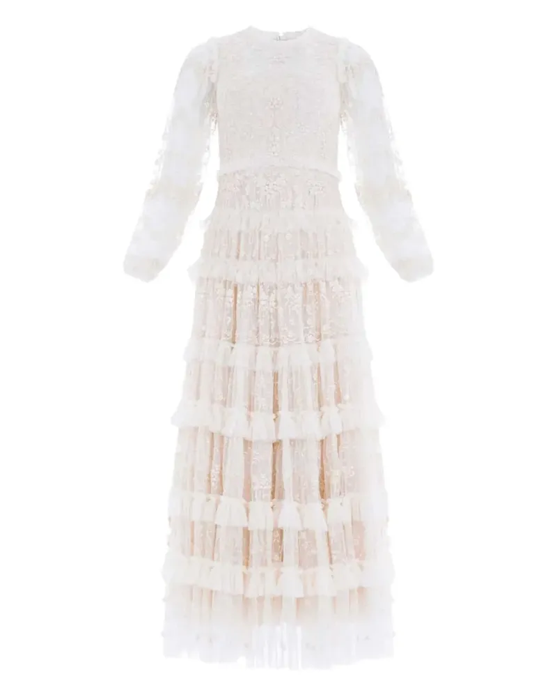 Needle & Thread Blossom laced ruffled midi dress - Nude Nude