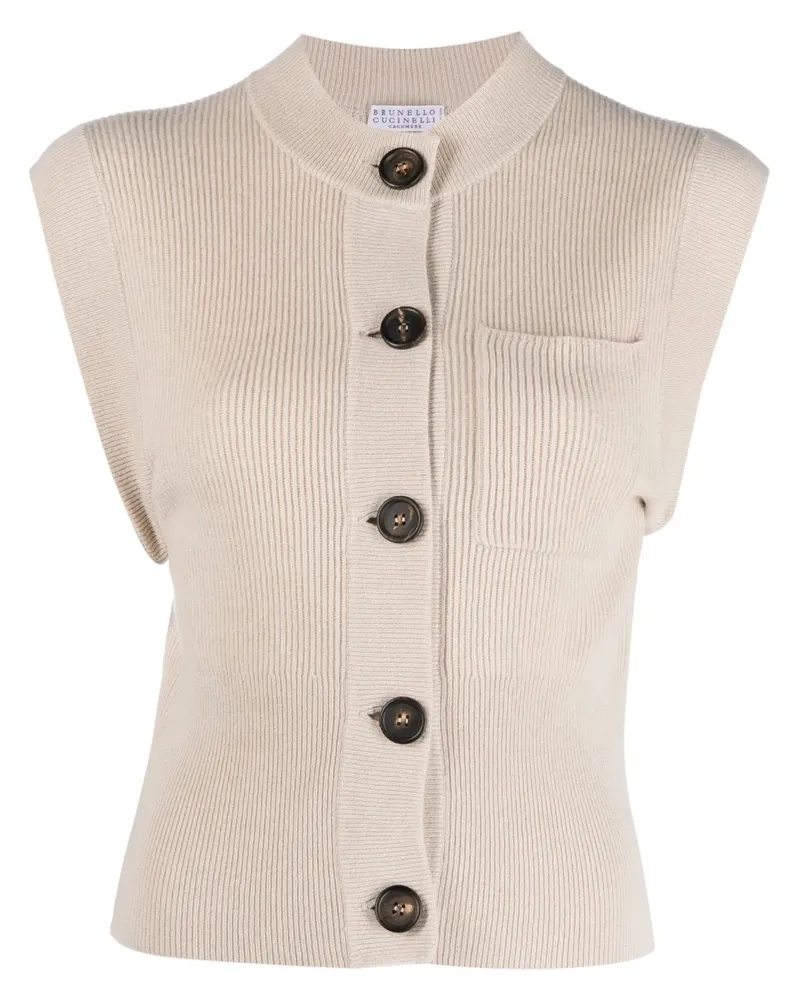 Brunello Cucinelli Geripptes Kaschmirtop - Nude Nude