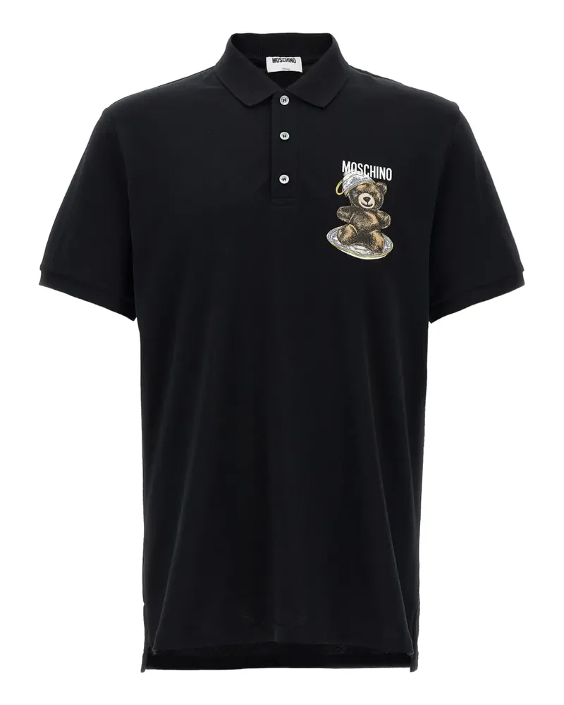Moschino Piqué-Poloshirt mit Teddy-Print - Schwarz Schwarz