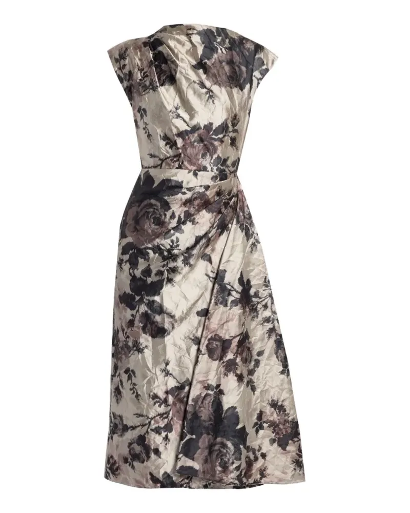Erdem floral-print draped midi dress - Nude Nude