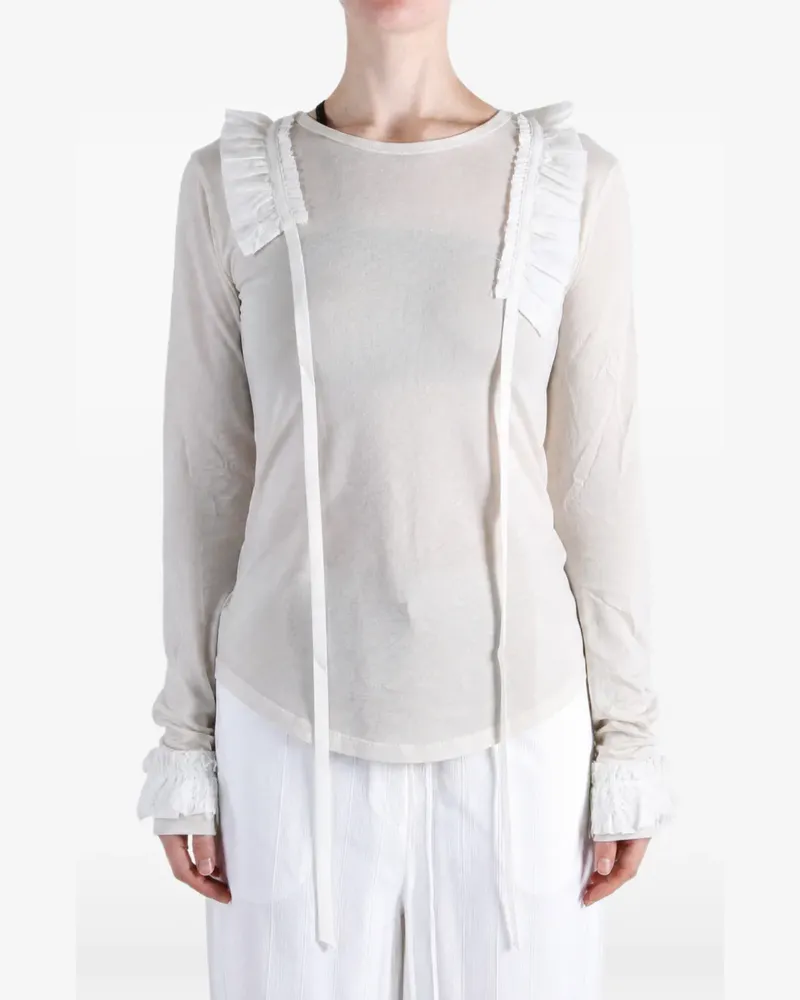 Ann Demeulemeester T-Shirt mit Rüschenborte - Weiß Weiß