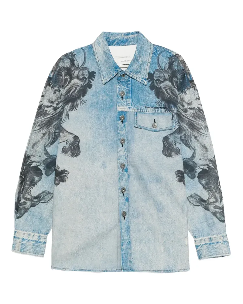 Feng Chen Wang Hemd mit grafischer Tasche - Blau Blau