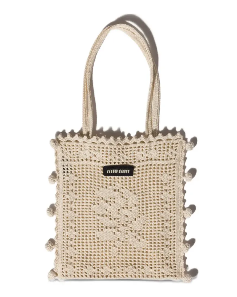 Miu Miu Handtasche aus Baumwollhäkelstrick - Nude Nude