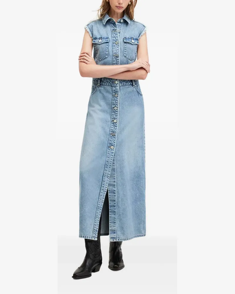 AllSaints Ausgefranstes Blair Jeans-Hemdkleid - Blau Blau