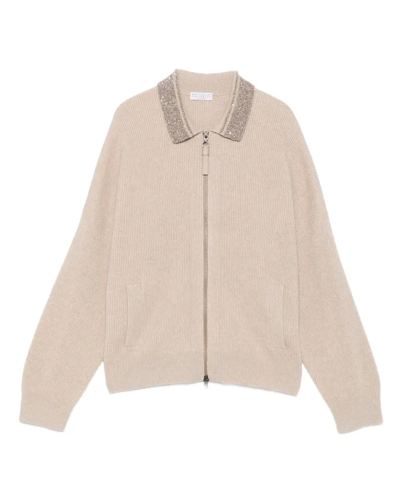 Brunello Cucinelli collar-embellished zip-up cardigan - Nude Nude