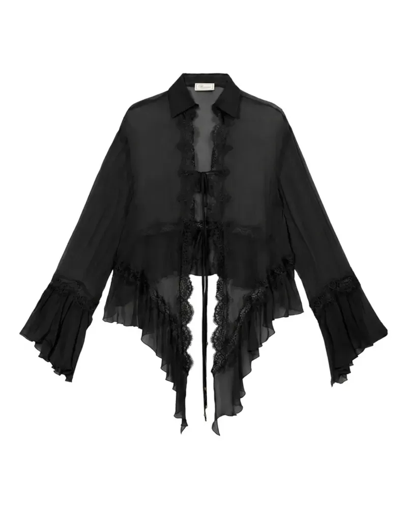 Blumarine Gerüschtes T-Shirt mit Spitzenbesatz - Schwarz Schwarz