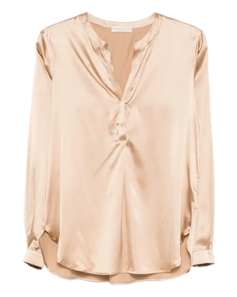 Purotatto Bluse mit V-Ausschnitt - Nude Nude