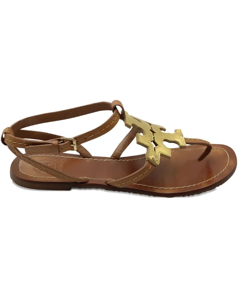 Tory Burch logo-detail leather flat sandals - Braun Braun