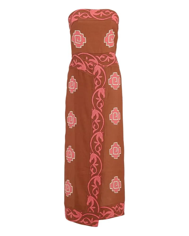 Johanna Ortiz Schulterfreies Kleid aus Leinen - Rot Rot