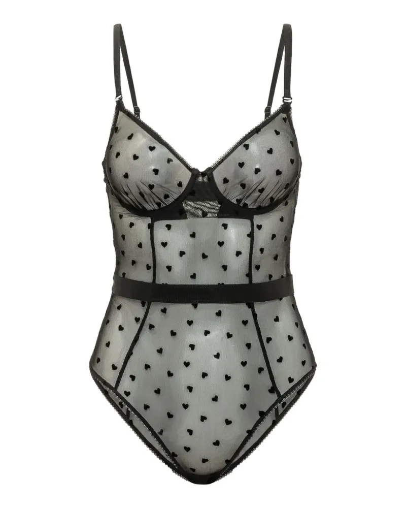 Fiorucci flocked-hearts mesh bodysuit - Schwarz Schwarz
