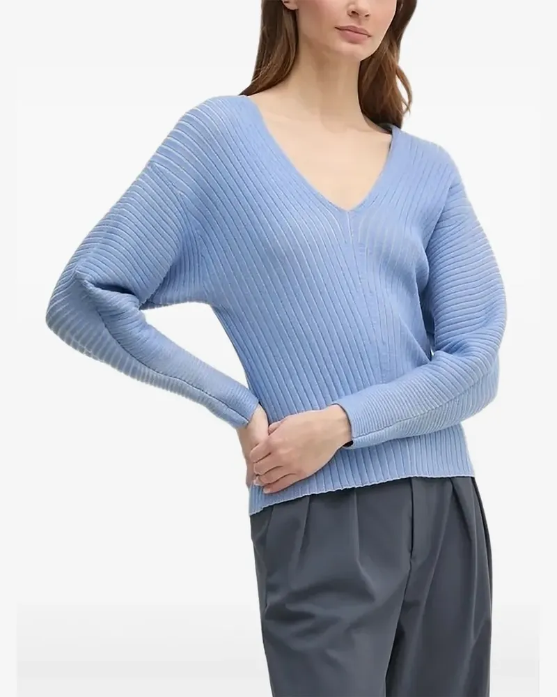 DKNY Gerippter Pullover mit V-Ausschnitt - Blau Blau
