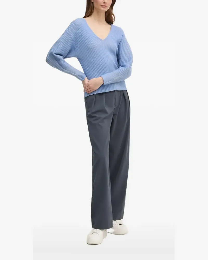 DKNY Gerippter Pullover mit V-Ausschnitt - Blau Blau