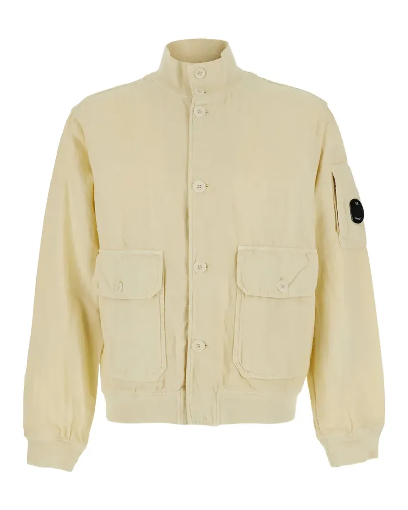 C.P. Company logo-patch single-breasted coat - Nude Nude
