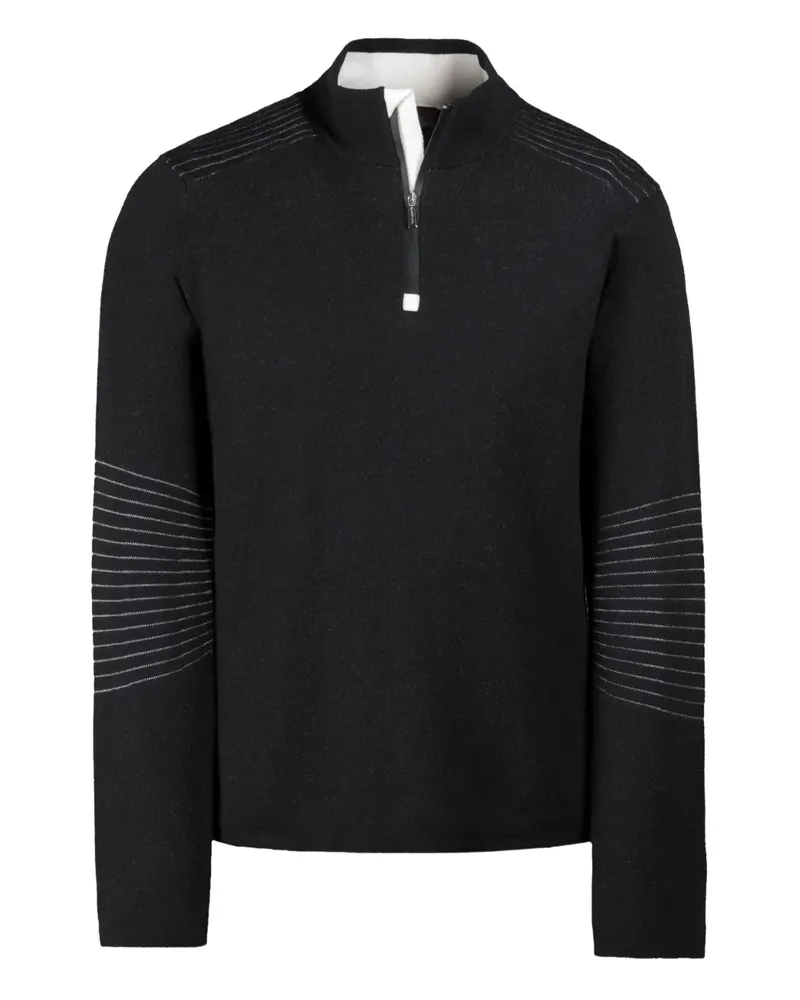 MOORER Sciores Pullover mit kurzem Reißverschluss - Schwarz Schwarz