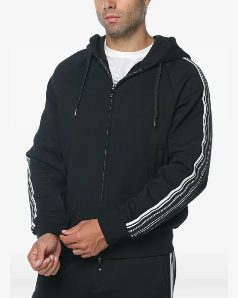 Emporio Armani side-stripe zip-up hoodie - Schwarz Schwarz