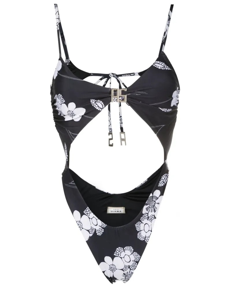 Amir Slama Badeanzug mit Blumen-Print - Schwarz Schwarz