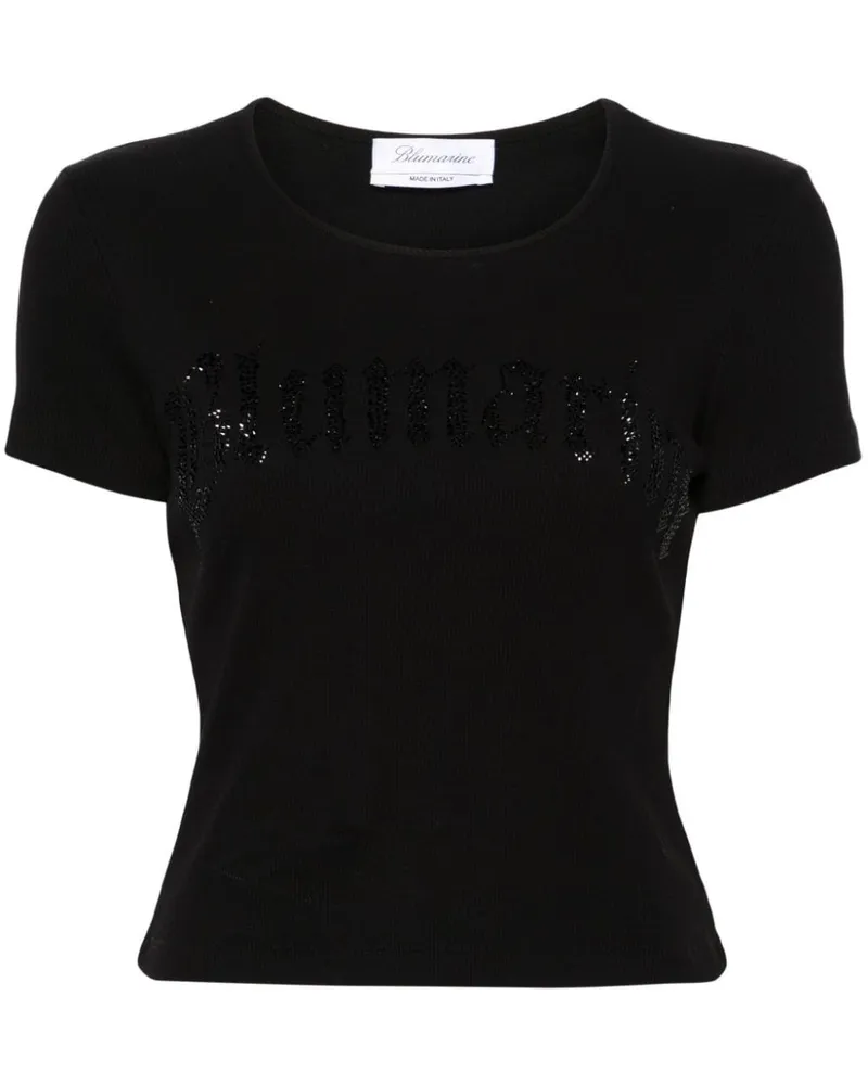 Blumarine Geripptes T-Shirt mit Strass - Schwarz Schwarz