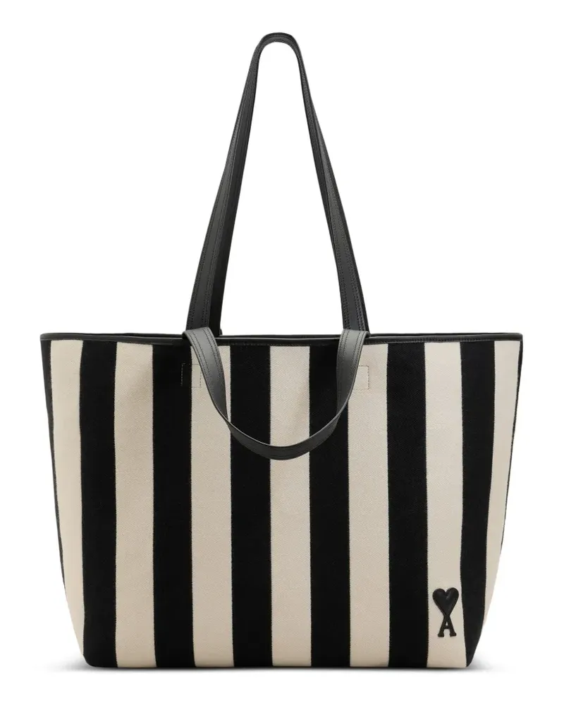 AMI Paris Großer gestreifter Ami de Coeur Tote Bag - Schwarz Schwarz