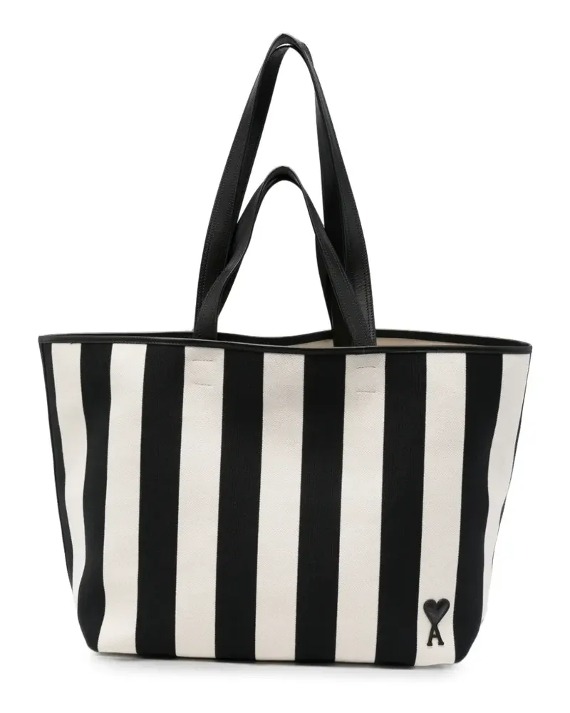 AMI Paris Großer gestreifter Ami de Coeur Tote Bag - Schwarz Schwarz