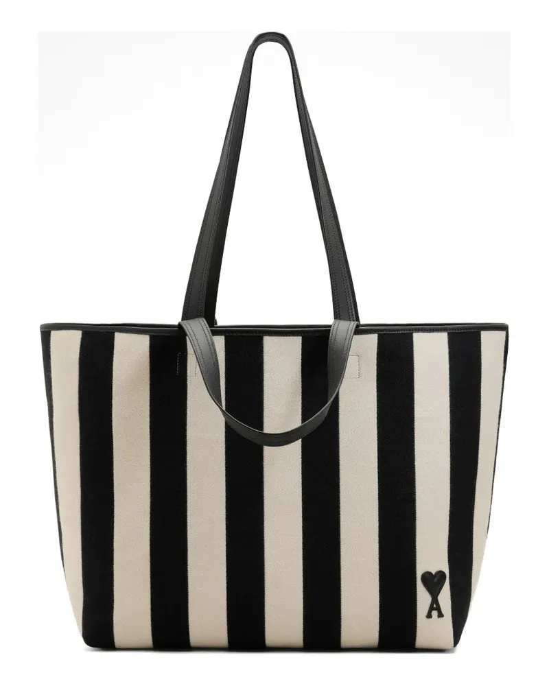 AMI Paris Großer gestreifter Ami de Coeur Tote Bag - Schwarz Schwarz