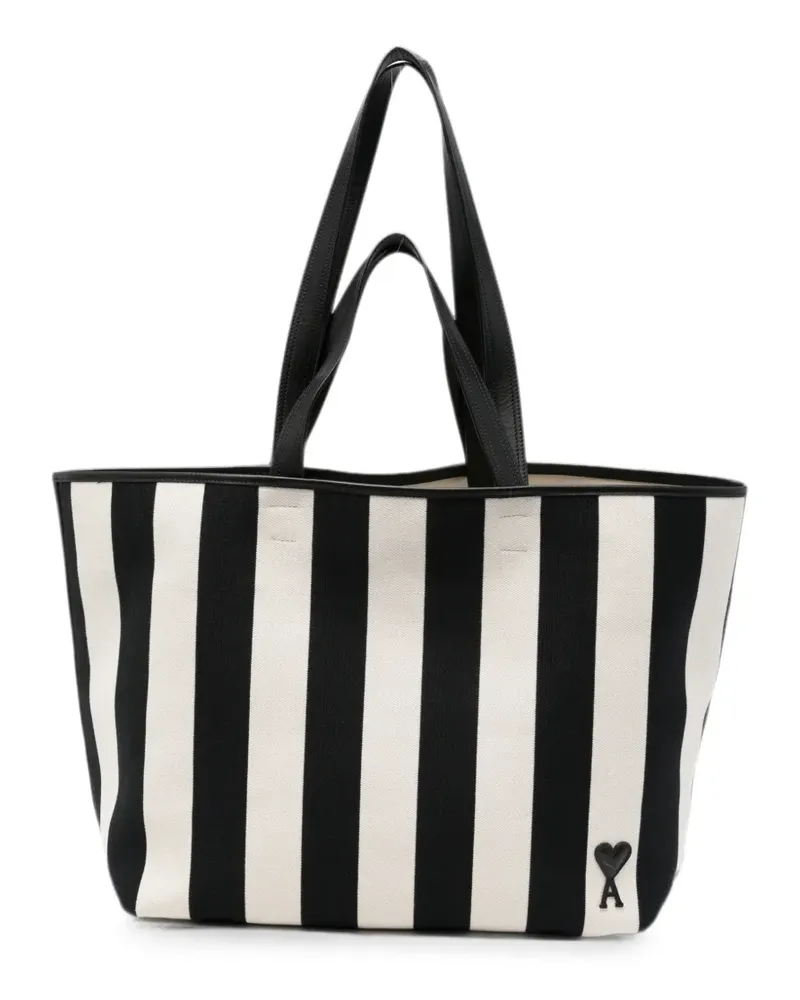 AMI Paris Großer gestreifter Ami de Coeur Tote Bag - Schwarz Schwarz