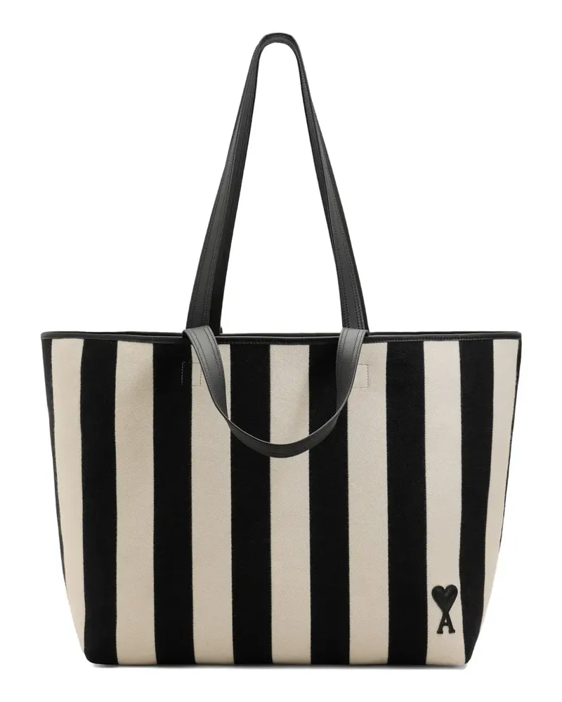 AMI Paris Großer gestreifter Ami de Coeur Tote Bag - Schwarz Schwarz