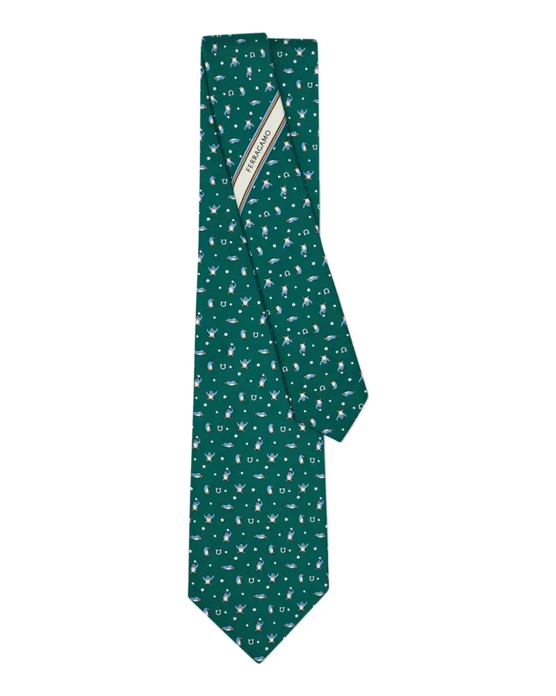 Ferragamo Seidenkrawatte mit Pinguin-Print - Grün Grün