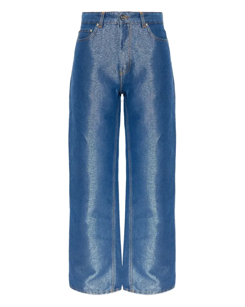 Ganni Jeans im Metallic-Look - Blau Blau