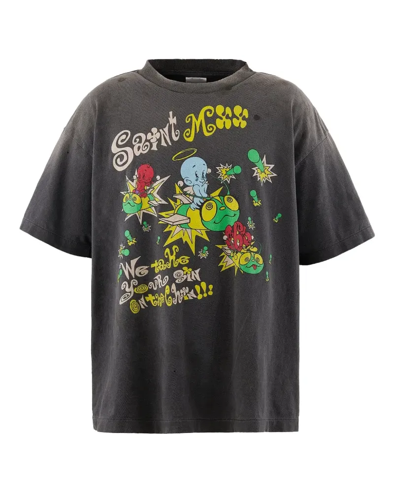 SAINT MXXXXXX T-Shirt mit grafischem Print - Schwarz Schwarz