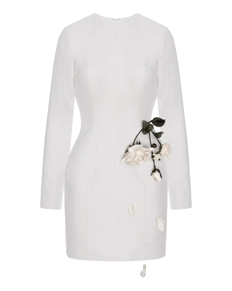 Cristina Savulescu rose-appliqué long-sleeves mini dress - Weiß Weiß