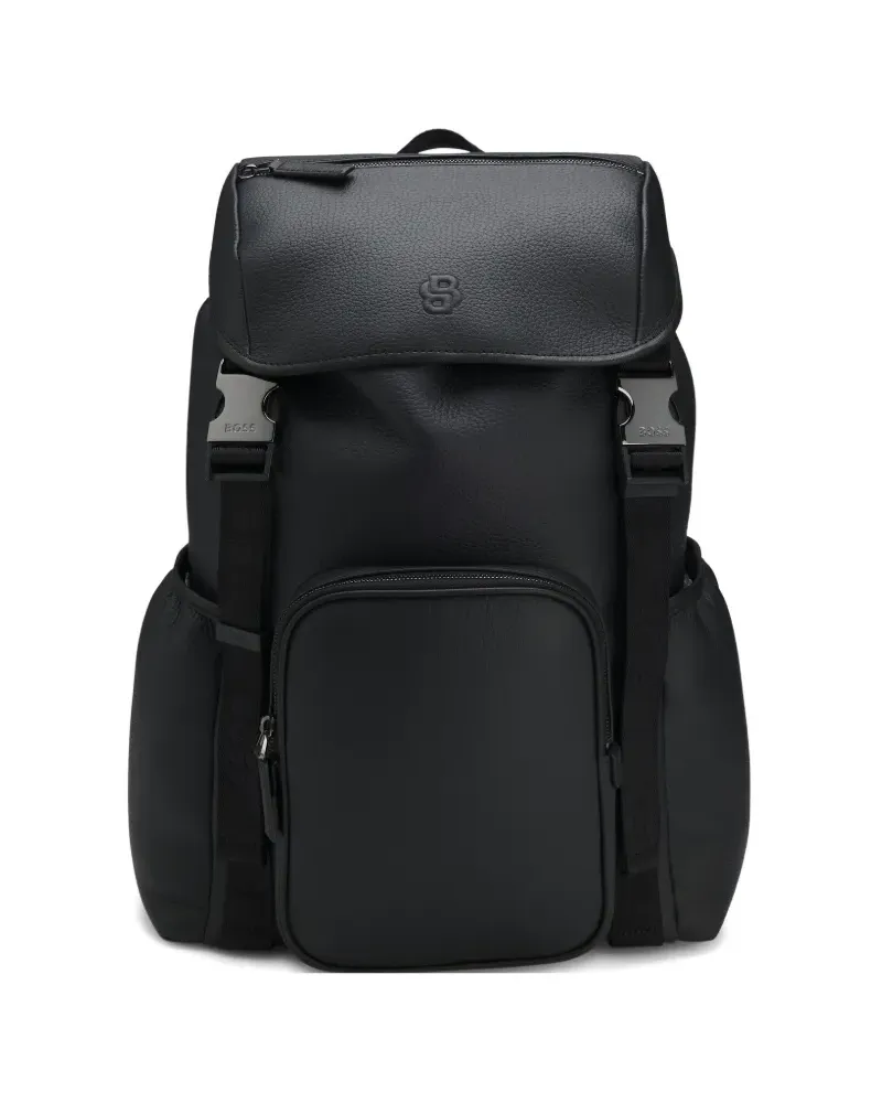 HUGO BOSS Gekörnter Rucksack mit Schnalle - Schwarz Schwarz