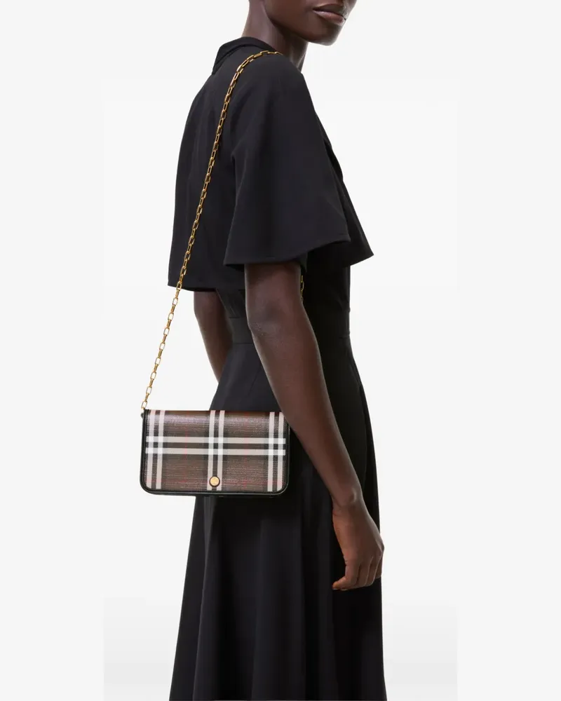 Burberry Check Portemonnaie mit Kettenriemen - Braun Braun