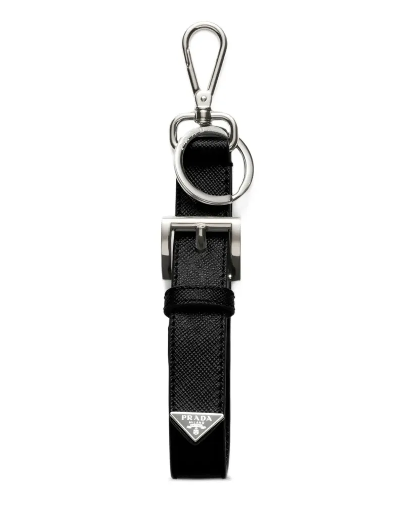 Prada triangle-logo leather keyring - Schwarz Schwarz