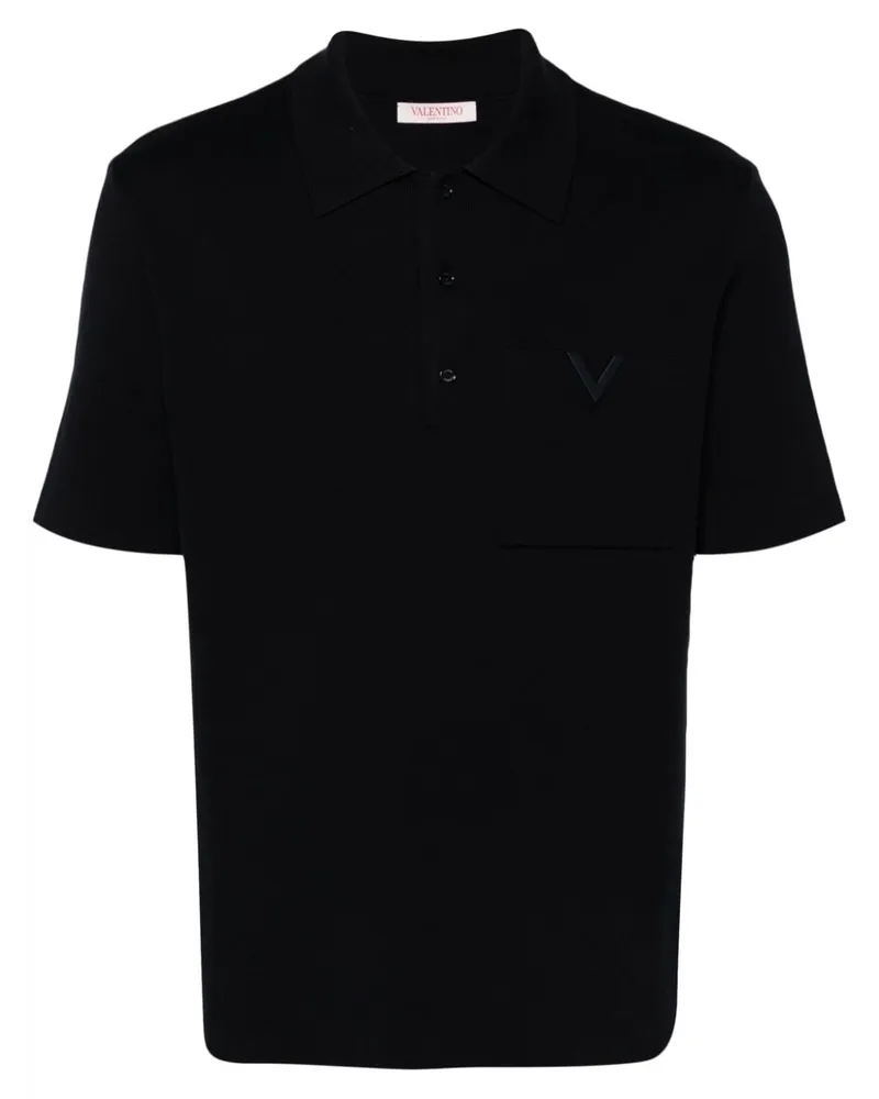 Valentino Garavani Geripptes Poloshirt mit V-Detail - Blau Blau