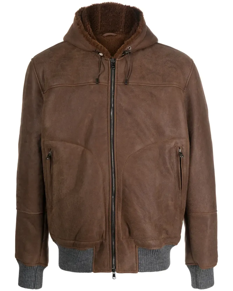 BARBA Bomberjacke mit Shearling-Futter - Braun Braun
