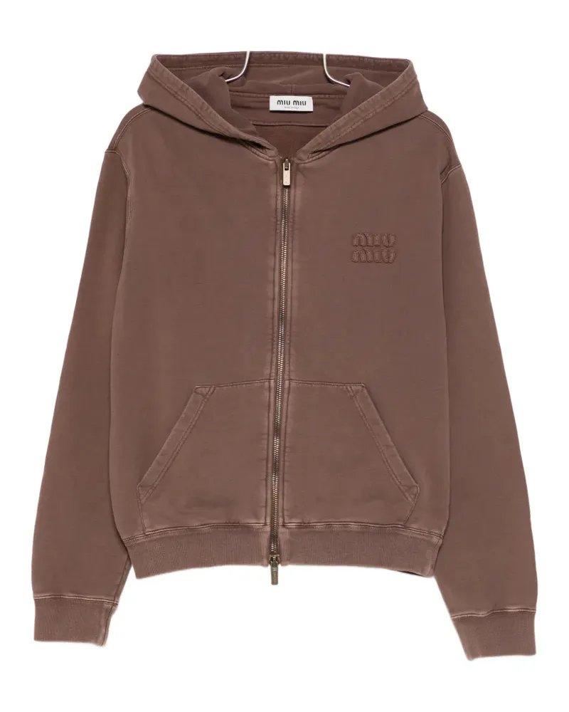 Miu Miu embroidered zip hoodie - Braun Braun