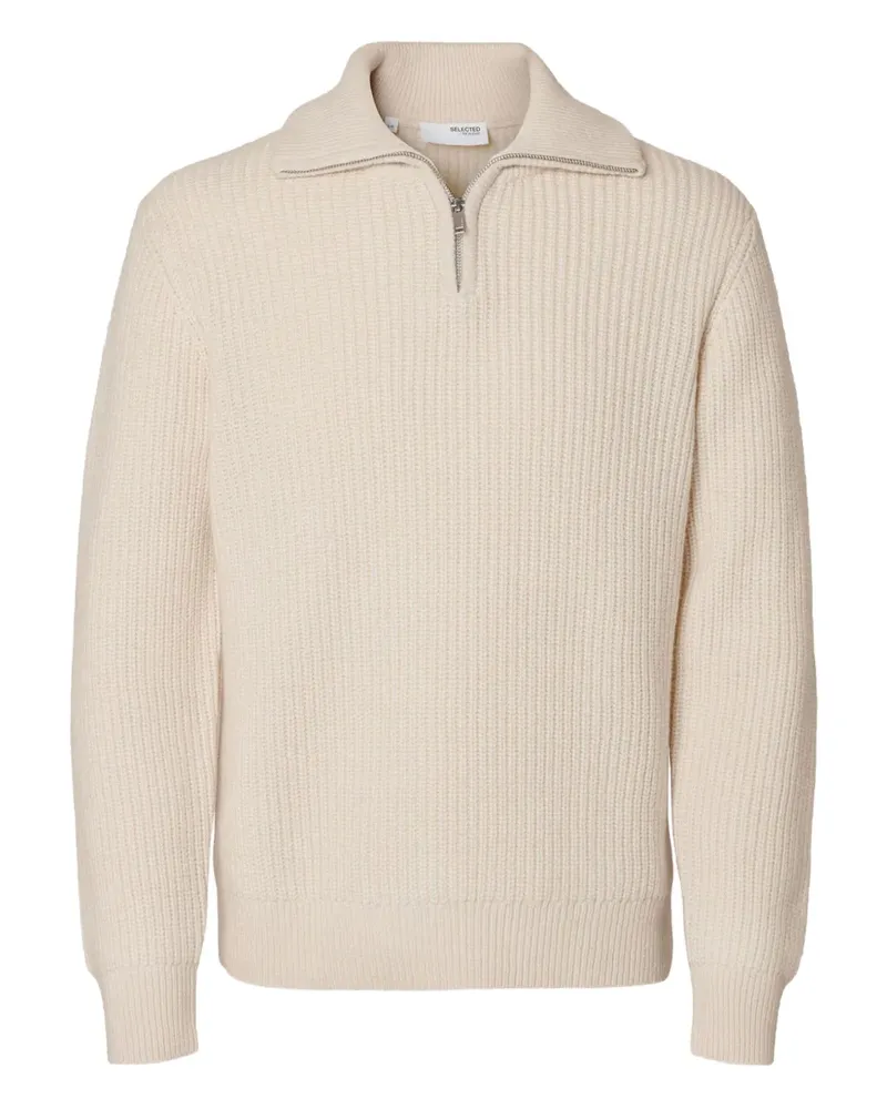 Selected Gerippter Pullover mit Reißverschluss - Nude Nude