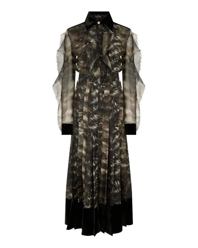 Roberto Cavalli Midikleid mit Pelz-Print - Schwarz Schwarz