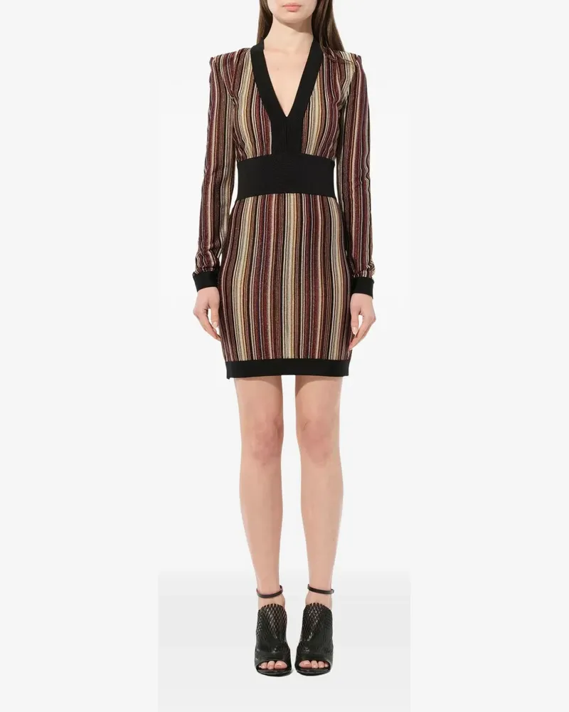 Balmain Gestreiftes Kleid mit V-Ausschnitt - Schwarz Schwarz