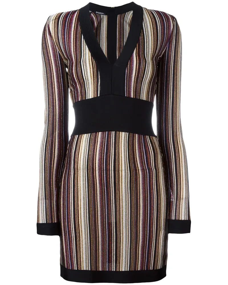 Balmain Gestreiftes Kleid mit V-Ausschnitt - Schwarz Schwarz