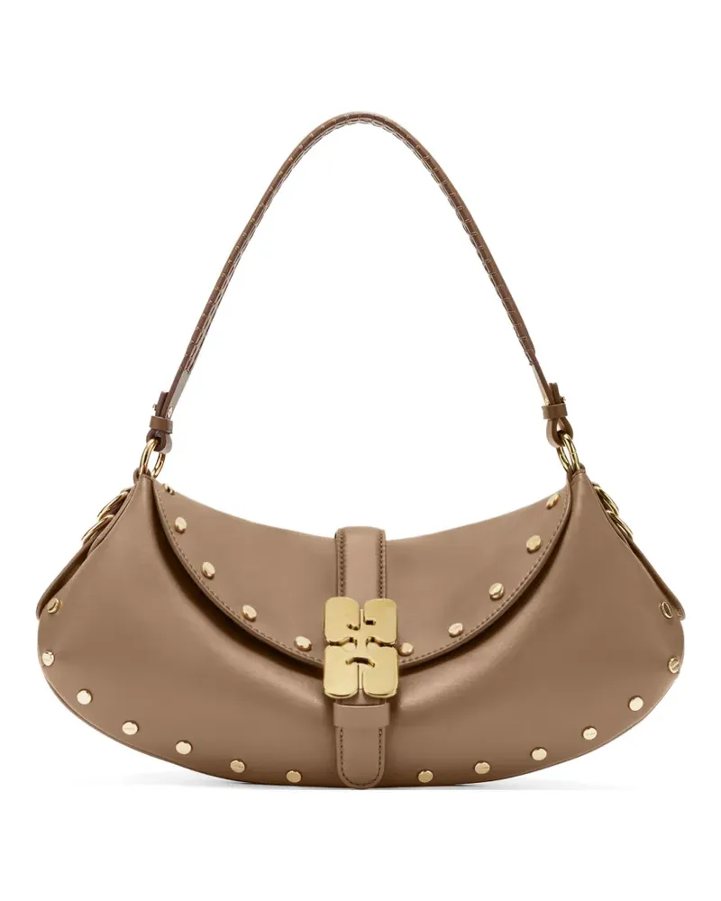 Ganni B-Kat Schultertasche mit Nieten - Braun Braun