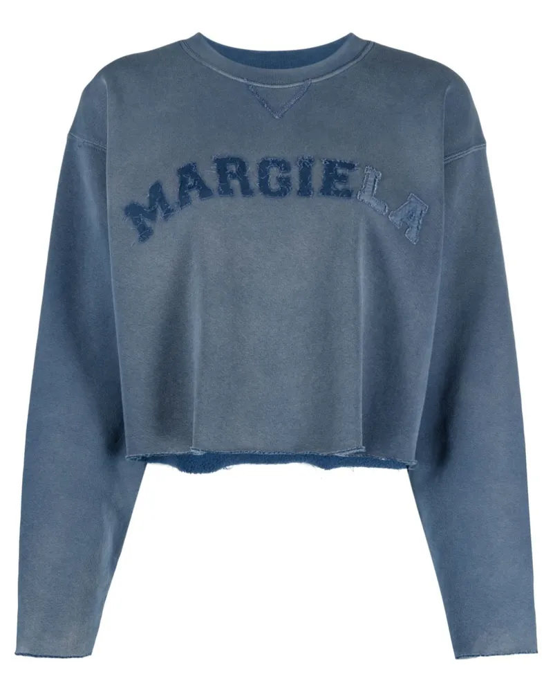 Maison Margiela Cropped-Sweatshirt mit Logo Blau