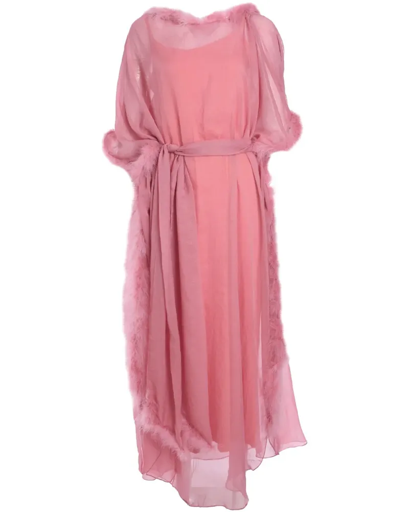 Baruni Maxikleid mit Federbesatz - Rosa Rosa