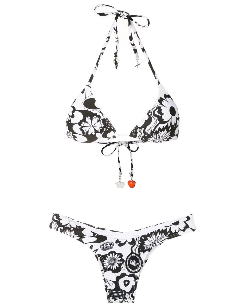 Amir Slama Bikini mit Blumen-Print - Schwarz Schwarz