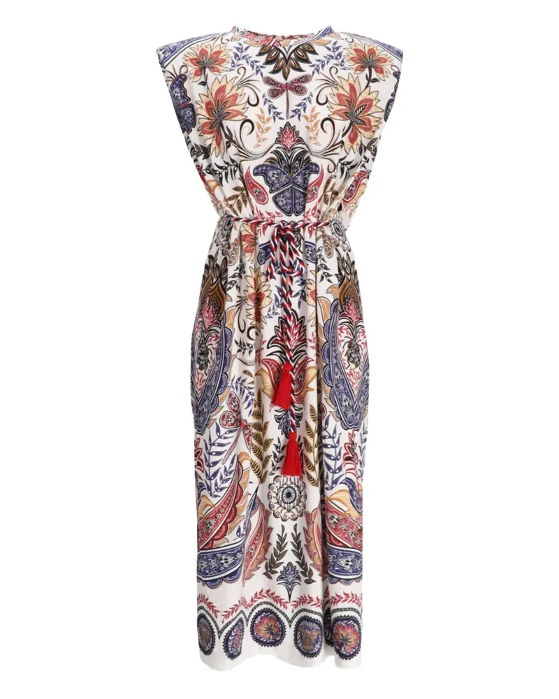 FARM Rio Boho Glam Midikleid mit Blumen - Weiß Weiß