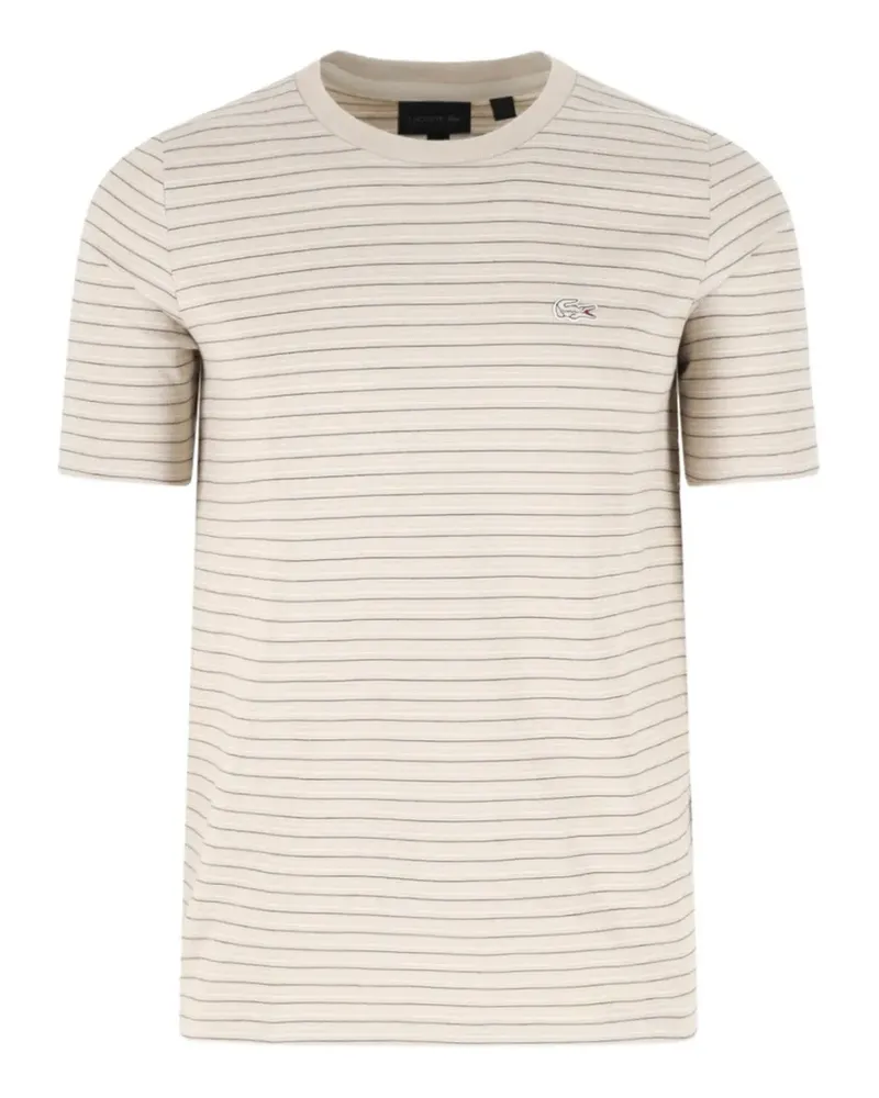 Lacoste striped logo-patch T-shirt - Nude Nude