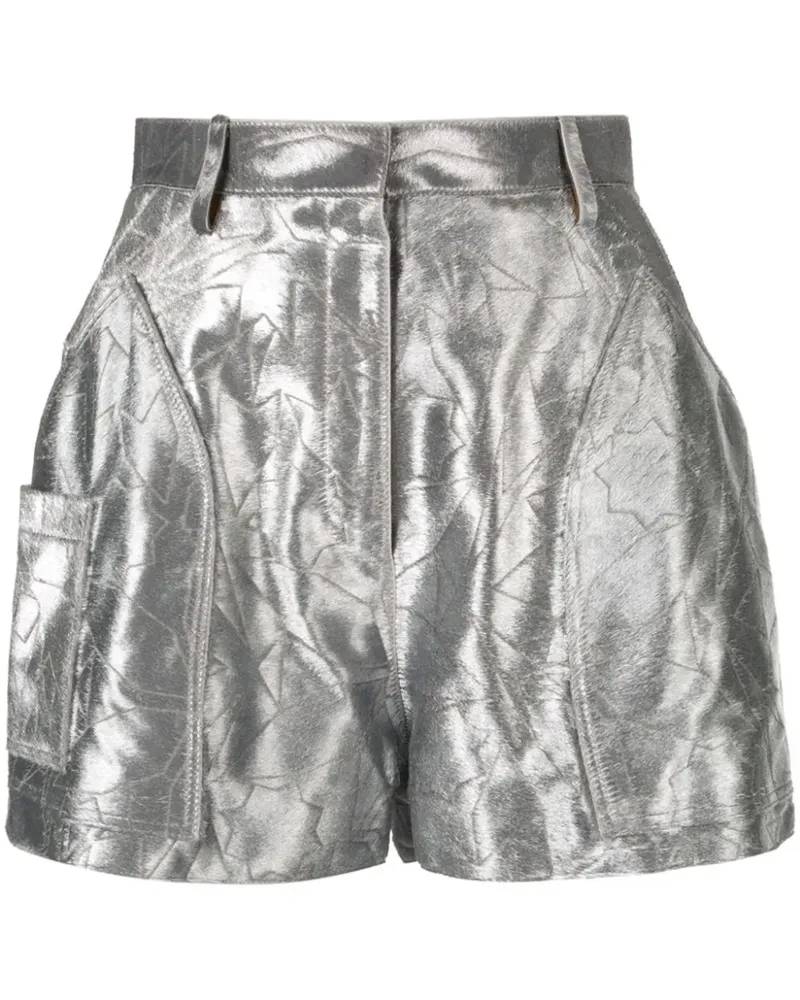 Roberto Cavalli Lasergeschnittene Kalbshaar-Shorts - Silber Silber