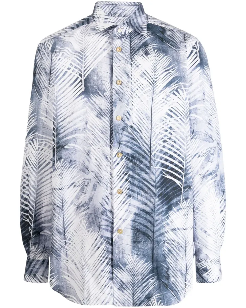 Kiton Hemd mit Palmen-Print Blau