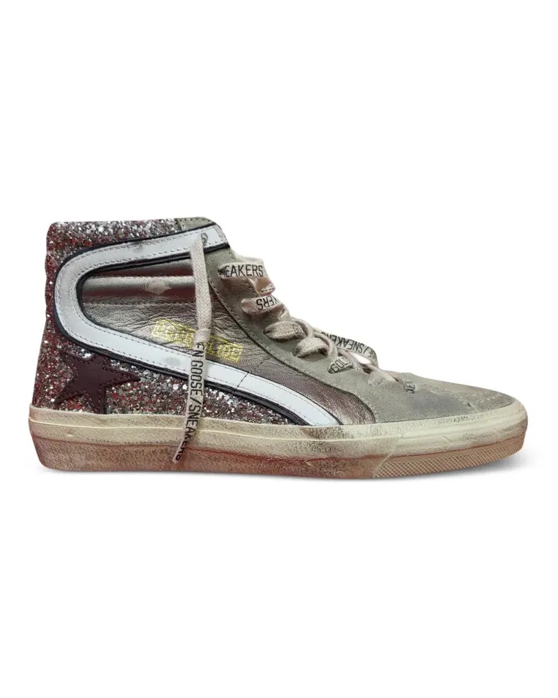 Golden Goose Slide High-Top-Sneakers mit Glitzerdetails - Silber Silber