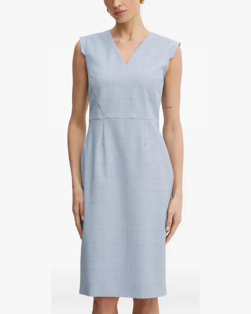 HUGO BOSS Kariertes Etui-Minikleid mit V-Ausschnitt - Blau Blau
